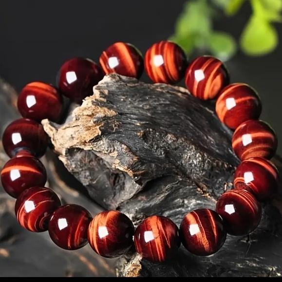 Noter Jewelry - Natural Wine Tiger Eyes Stone Bracelets For Men/Women 10 mm Round Smooth Beaded.